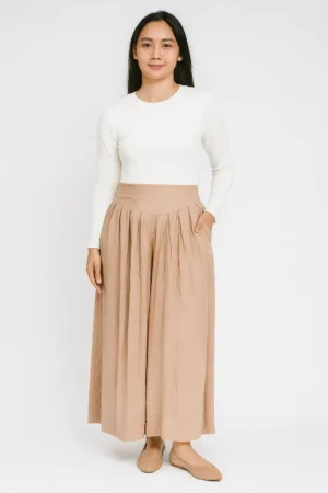 Celana Kulot Panjang Pinggang Tinggi Beige