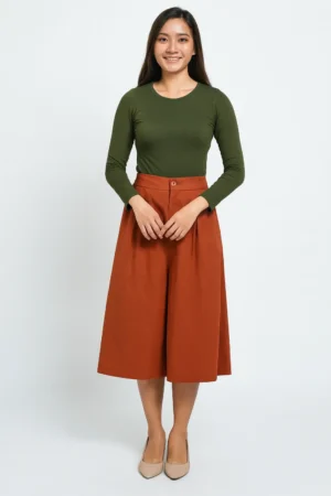 Celana Kulot Midi Warna Terracotta