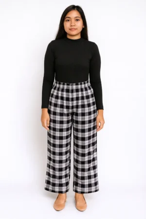 Celana Kulot Motif Kotak-kotak Hitam Putih