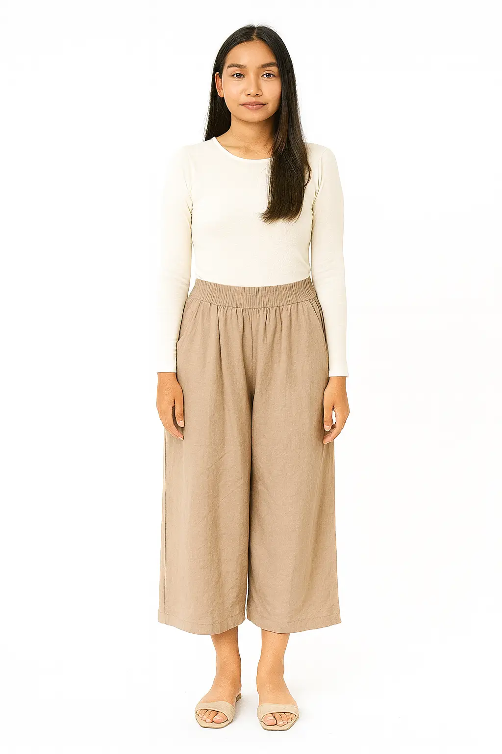 Celana Kulot Linen Krem