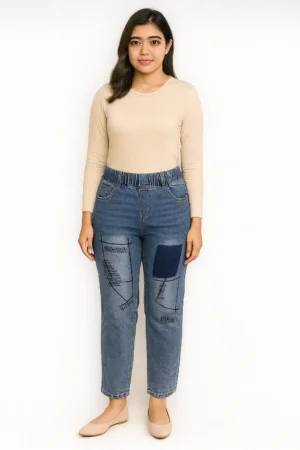 Celana Jeans Biru Motif Artistik