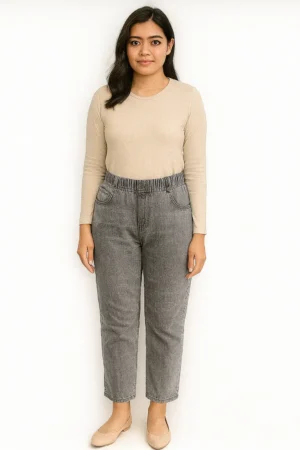 Celana Jeans Abu Elastis Klasik