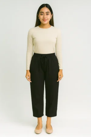 Celana Hitam Tali Serut Santai