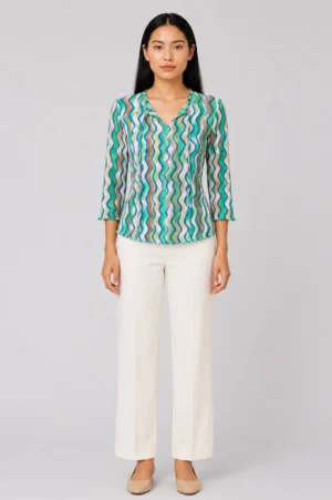 Blouse Wanita Motif Gelombang Retro