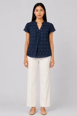 Blouse Navy Motif Polkadot Elegan