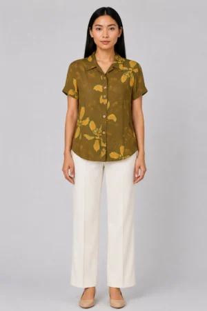 Kemeja Floral Olive Casual Wanita
