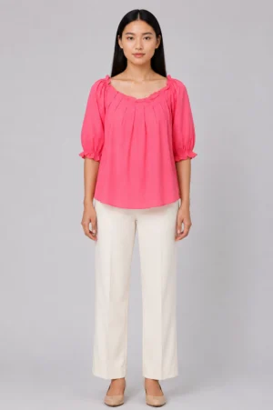 Blouse Pink Cerah Lengan Puff
