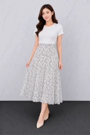 Rok Plisket Motif Abstrak Putih
