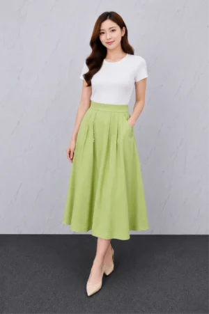 Rok Midi Hijau Lime Casual