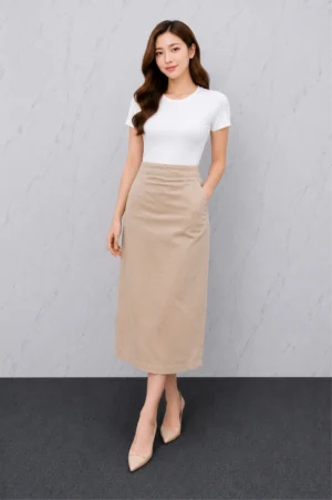 Rok Span Krem Basic Wanita