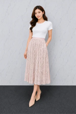 Rok Plisket Motif Polkadot Nude