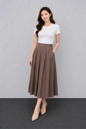 Rok Midi Coklat Lipit Elegan