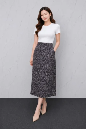 Rok Midi Motif Bunga Kecil