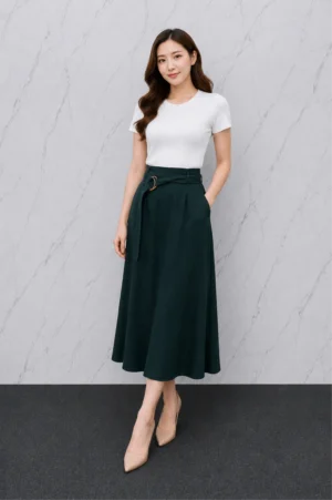 Rok Midi Lilit Elegan Hijau Emerald