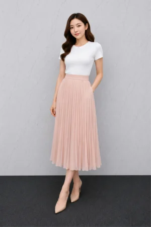 Rok Plisket Soft Pink Elegan