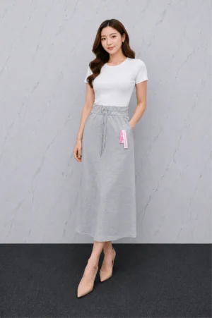 Rok Span Casual Abu-Abu Tali Serut