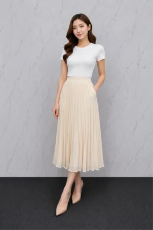 Rok Plisket Cream Minimalis