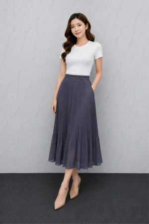 Rok Plisket Abu Ungu Elegan