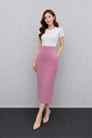 Rok Rajut Midi Pink Soft