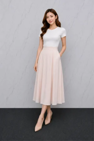 Rok Midi Satin Soft Pink