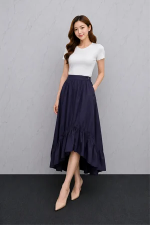 Rok Asimetris Satin Ungu Tua