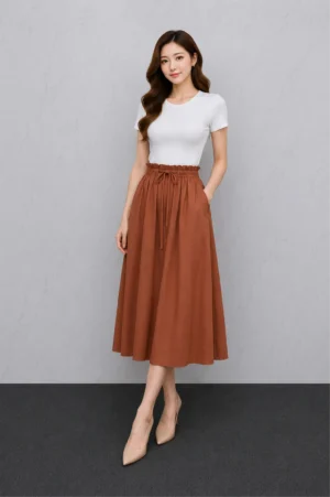 Rok Midi Casual Coklat Terracotta
