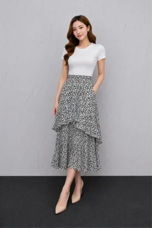 Rok Layer Floral Hitam Putih