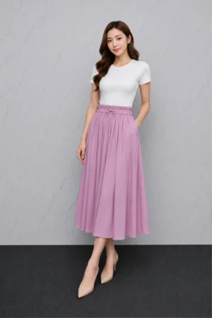 Rok Plisket Satin Pink Rose