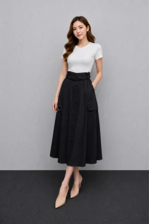 Rok Panjang Hitam Kancing Fashion Wanita
