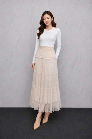 Rok Tulle Layer Cream Wanita
