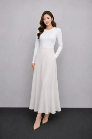Rok Panjang A-Line Putih Gading Wanita
