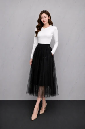 Rok Tulle Glitter Hitam Wanita