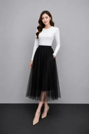 Rok Tulle Hitam Elegant Wanita