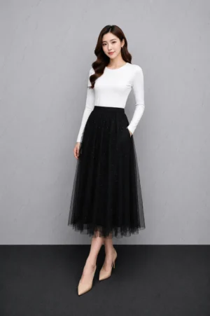 Rok Layer Tulle Hitam Wanita