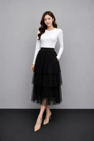 Rok Tulle Biru Abu Glitter Wanita