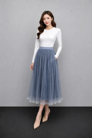 Rok Tulle Navy Transparan Wanita