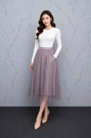 Rok Plisket Abu Tulle Wanita