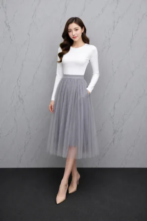 Rok Tulle Abu Glitter Wanita