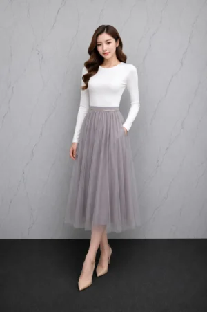 Rok Tulle Cream Soft Wanita