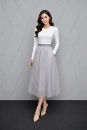 Rok Plisket Pink Pastel Wanita