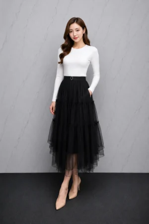 Rok Tulle Layer Hitam Elegan Wanita