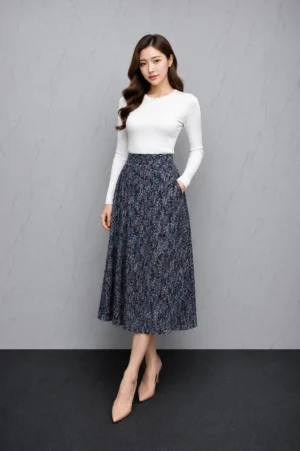 Rok Panjang Motif Abstrak Navy Wanita