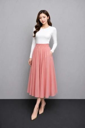 Rok Panjang Pink Pastel Flowly Wanita