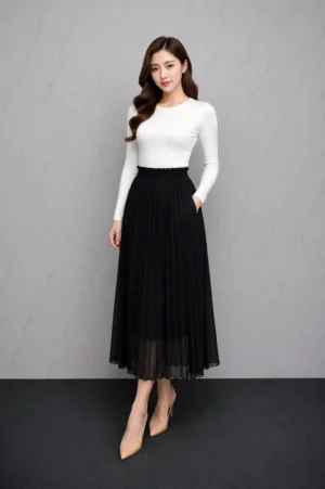 Rok Chiffon Plisket Hitam Wanita