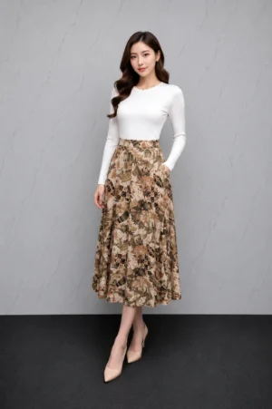 Rok Batik Floral Coklat Wanita