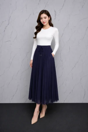 Rok Plisket Ungu Navy Wanita