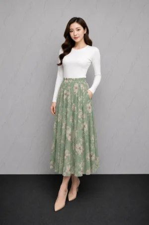 Rok Floral Hijau Pastel Wanita