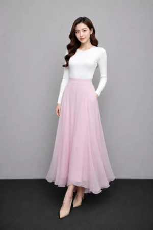 Rok Chiffon Pink Pastel Elegan Wanita