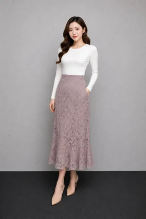 Rok Lace Dusty Pink Wanita