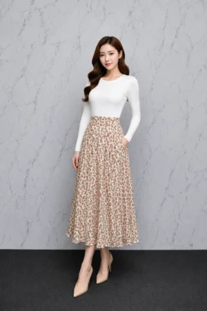 Rok Panjang Floral Cream Wanita